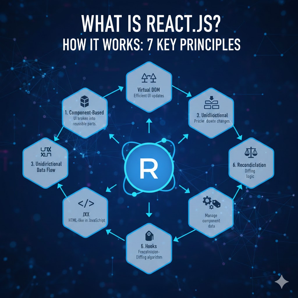 what is react.js​ How It Works: 7 Key Principles